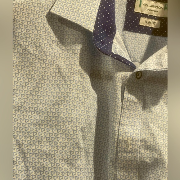 Beautiful Van Larsson blue monogram long sleeve dress shirt size M 15.5 32/33 - Picture 3 of 6
